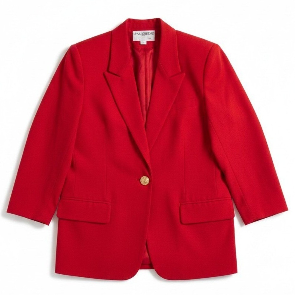 Lynn Greene Richard Neal Vintage Red Blazer, Gold Floral Button, Women's Size 12
